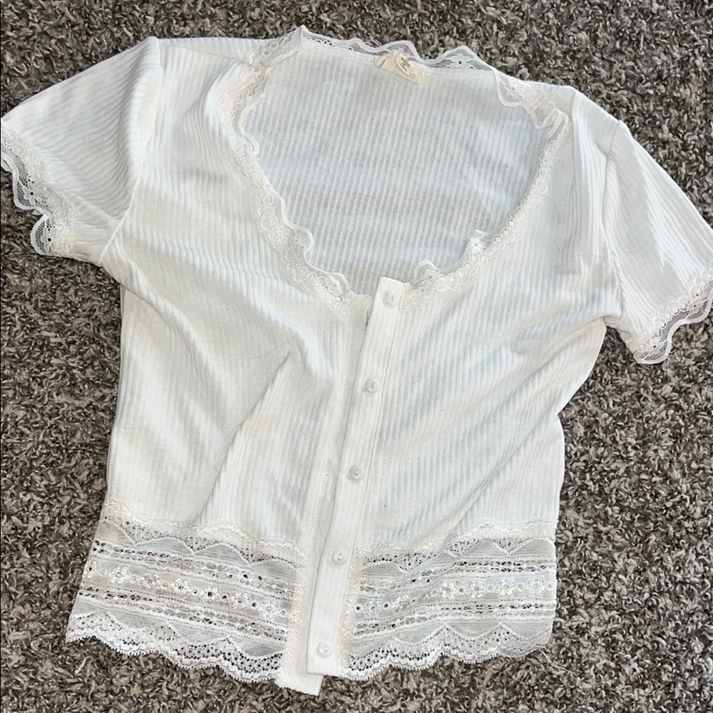 Caution To The Wind White Embellished Short Sleeve Blouse